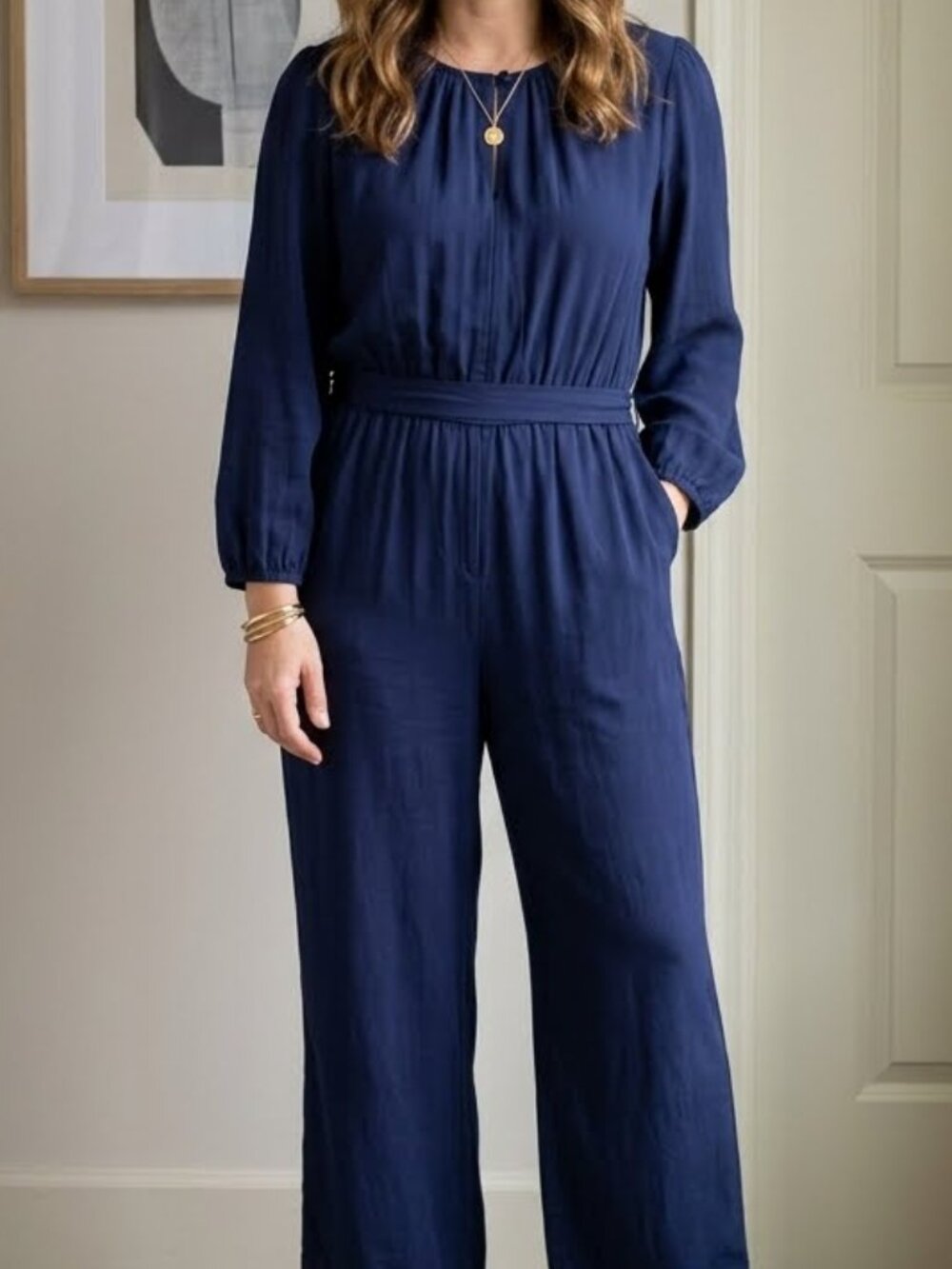Old Navy Women's Long Dark Blue Jumpsuit Size L Long Sleeves Pockets